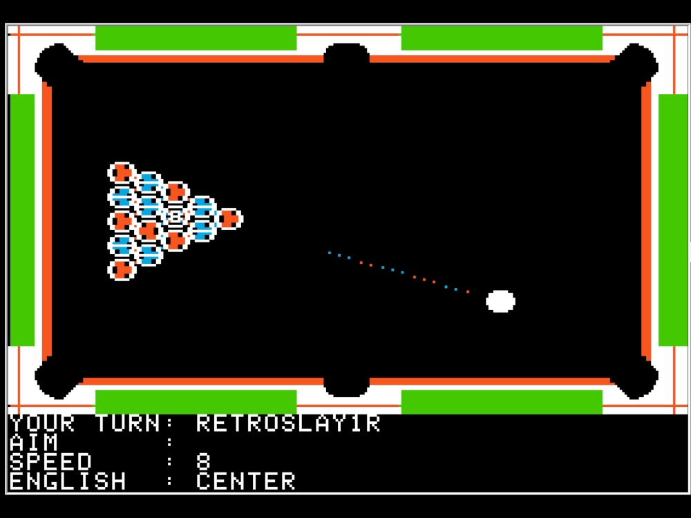 Gameplay of Pool 1.5 for Apple II
